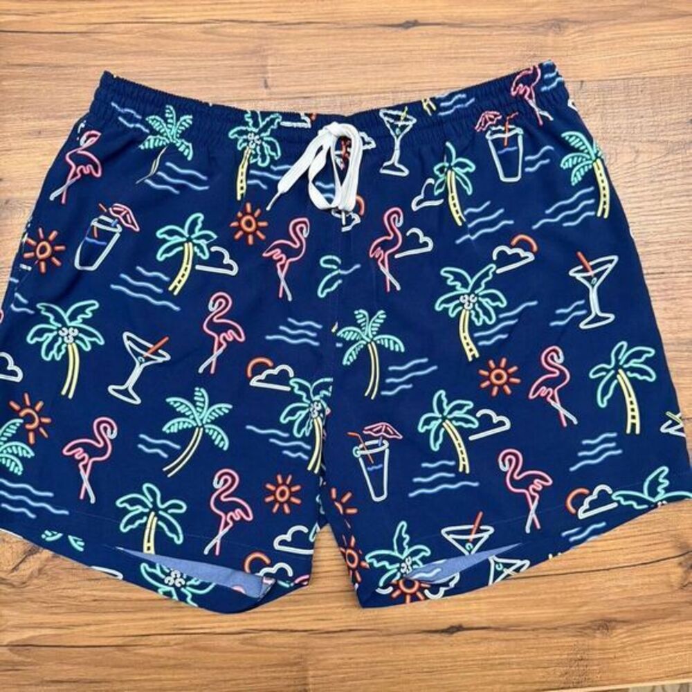 Chubbies Swim Trunks 5.5" Men 2XL Blue NEON LIGHTS Lined Shorts Loud Bright Pool